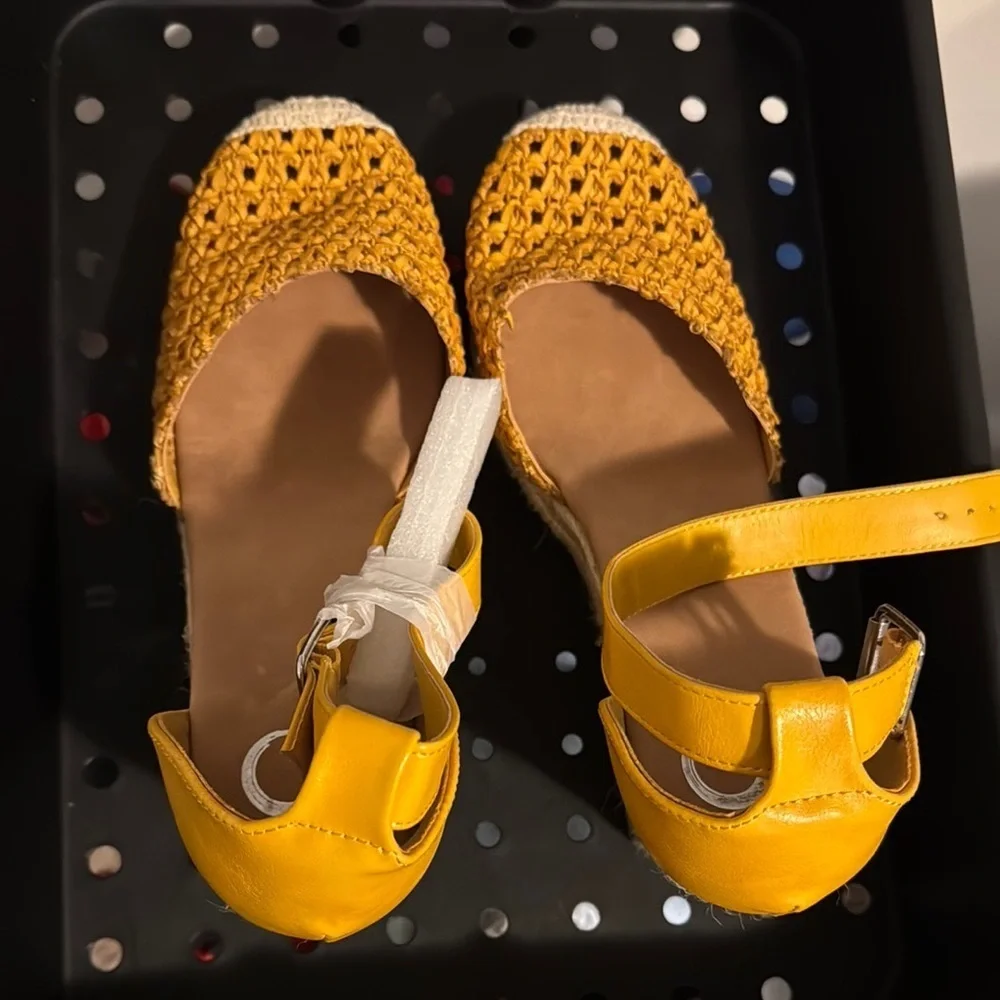 Vibrant Yellow Espadrille Wedges